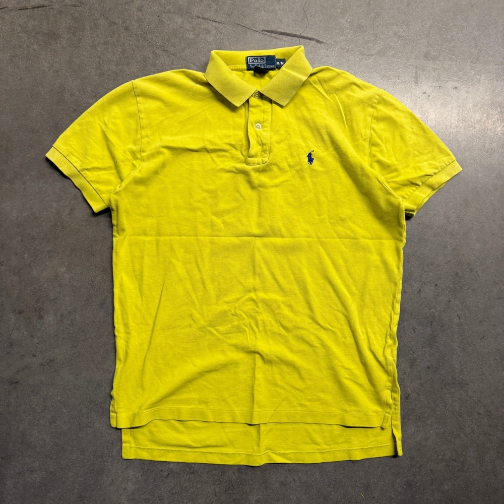 Polo Ralph Lauren Yellow Short Sleeve Pique Polo Shirt Blue Pony Size Medium